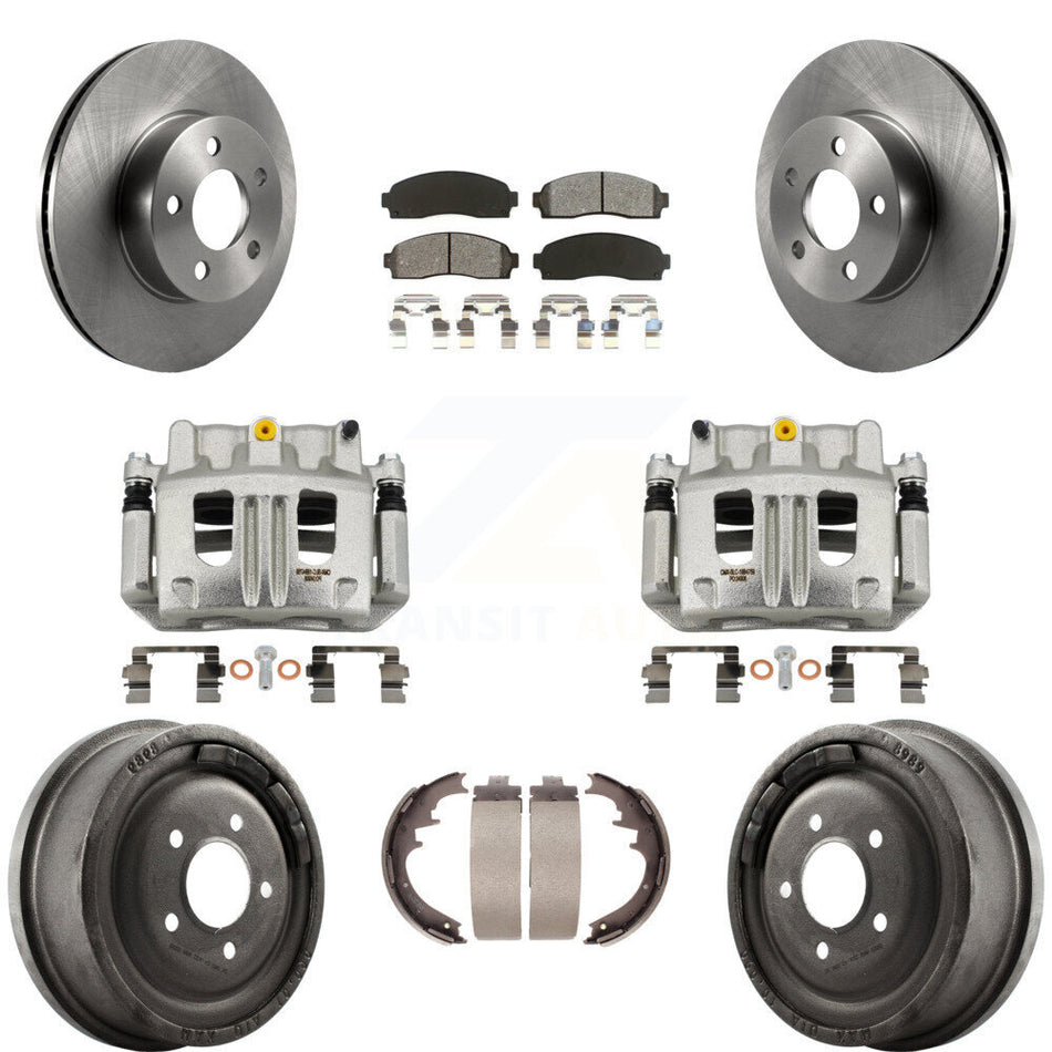 Front Rear Brake Caliper Rotors Drums Semi-Metallic Pads Kit (8Pc) For Ford Ranger Mazda KC8-100781S