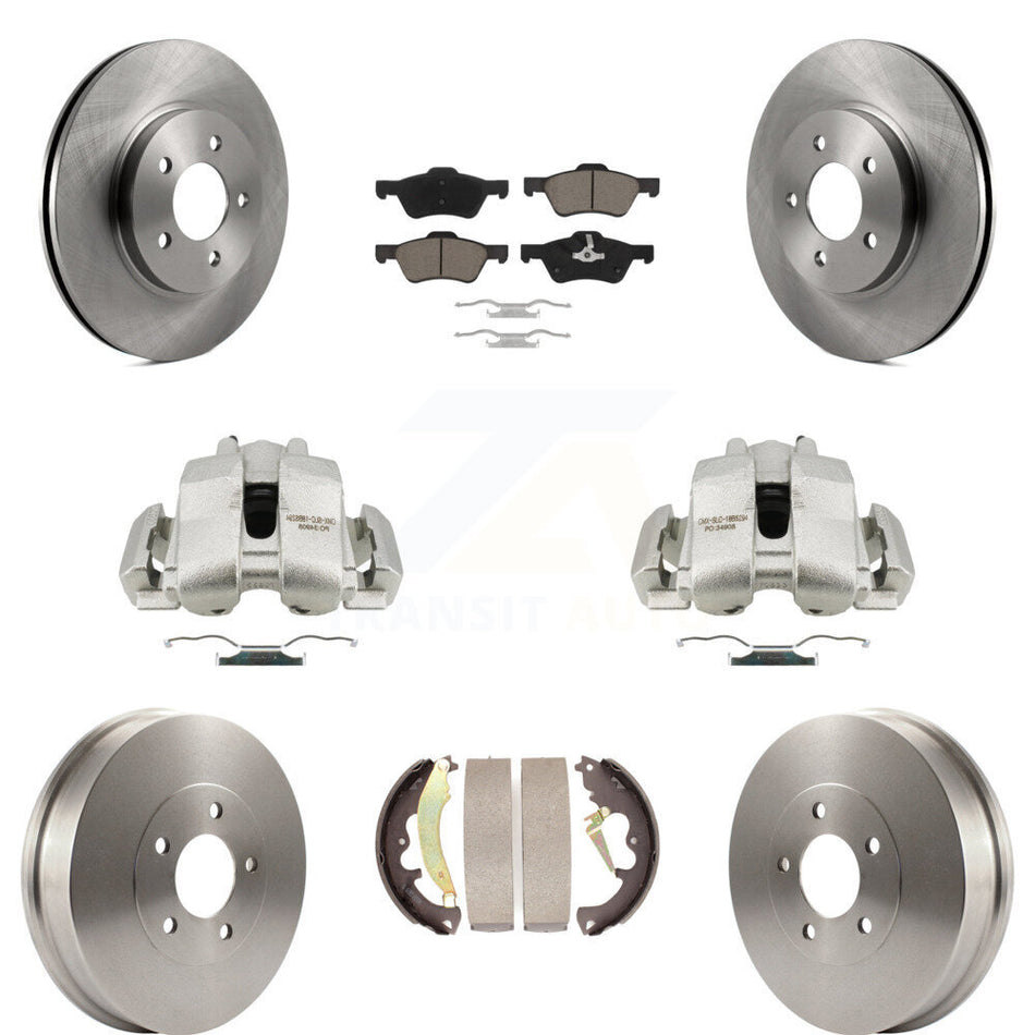 Front Rear Disc Brake Caliper Rotors Drums Ceramic Pads Kit (8Pc) For Ford Escape Mercury Mariner KC8-100782C