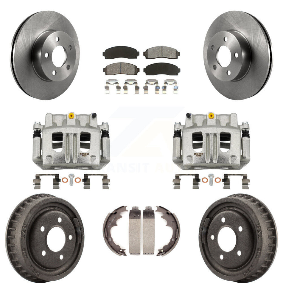 Front Rear Brake Caliper Rotors Drums Semi-Metallic Pads Kit (8Pc) For Ford Ranger Mazda KC8-100782S