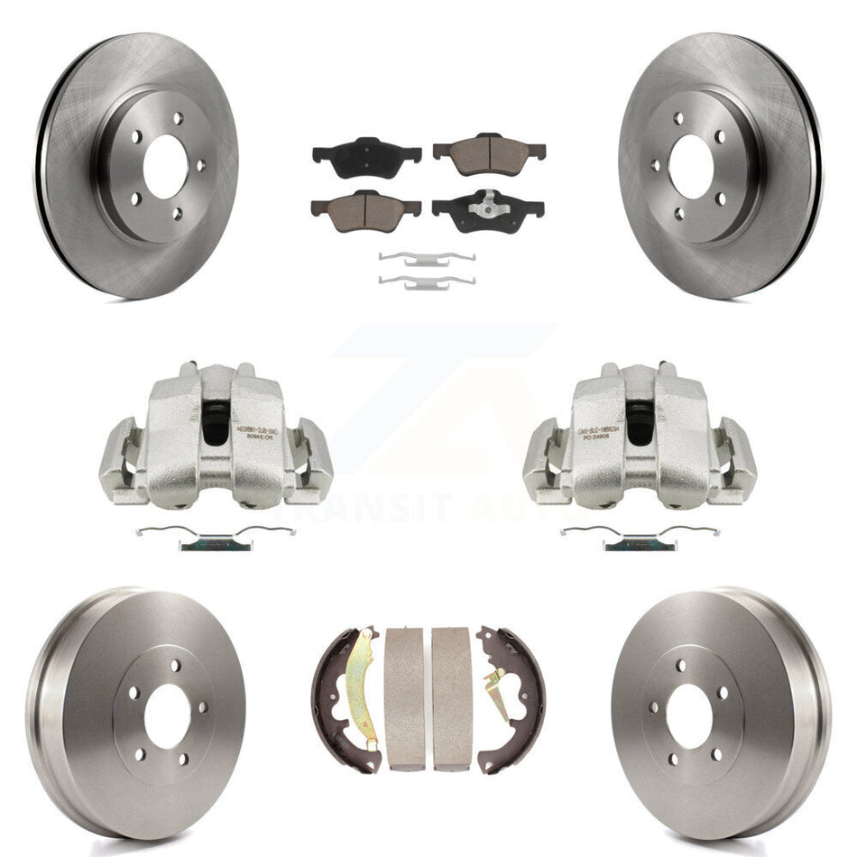 Front Rear Disc Brake Caliper Rotors Drums Ceramic Pads Kit (8Pc) For Ford Escape Mercury Mariner Mazda Tribute KC8-100783C