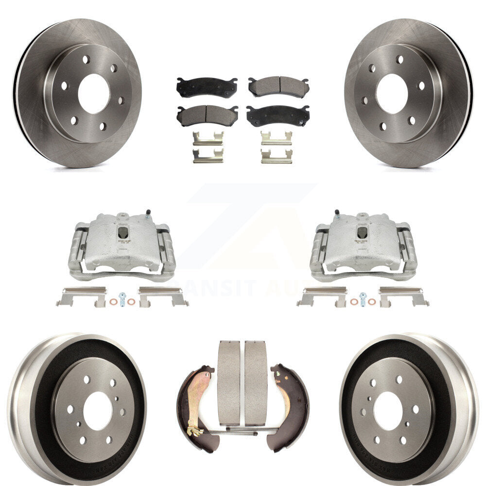 Front Rear Disc Brake Caliper Rotors Drums Semi-Metallic Pads Kit (8Pc) For Chevrolet Silverado 1500 GMC Sierra Classic KC8-100783P by Transit Auto