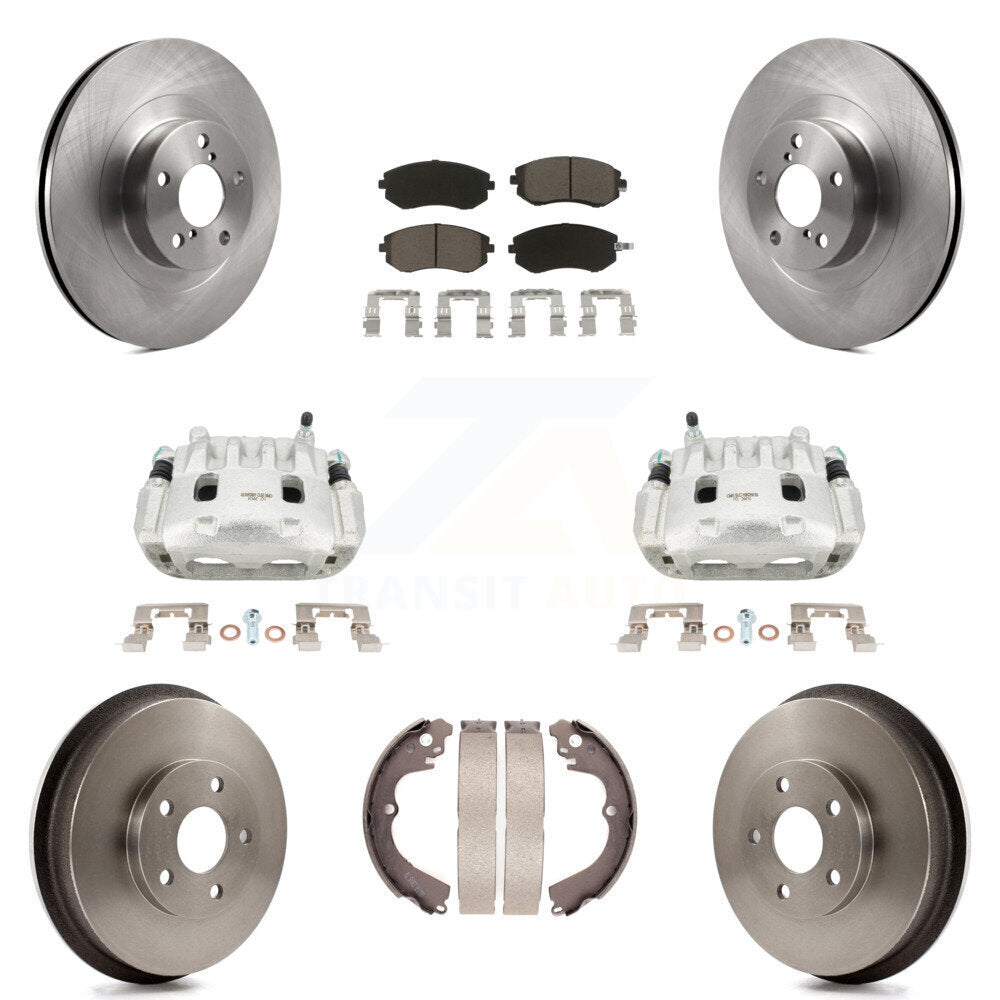 Front Rear Brake Caliper Rotors Drums Ceramic Pads Kit (8Pc) For Subaru Forester Impreza KC8-100784C