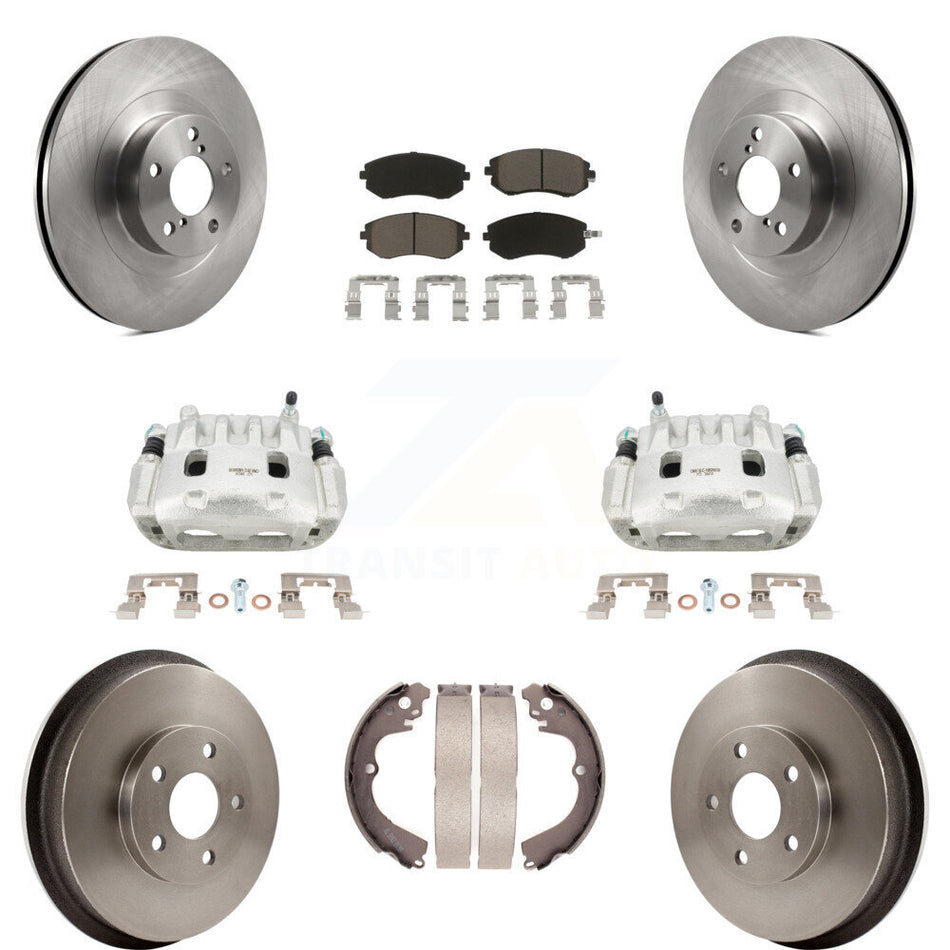 Front Rear Brake Caliper Rotors Drums Ceramic Pads Kit (8Pc) For Subaru Forester Impreza KC8-100784C