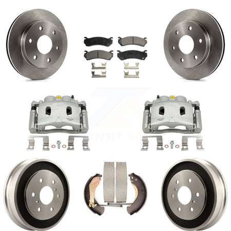 Front Rear Disc Brake Caliper Rotors Drums Semi-Metallic Pads Kit (8Pc) For KC8-100784P