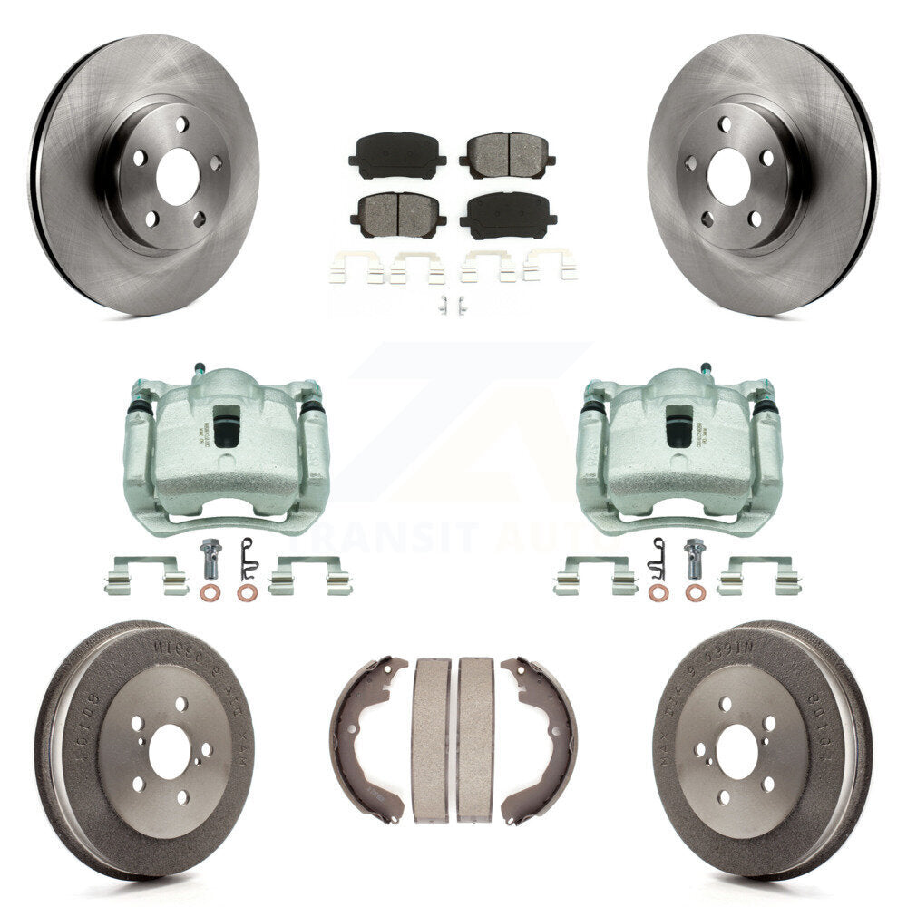 Front Rear Brake Caliper Rotors Drum Semi-Metallic Pads Kit (8Pc) For Toyota Matrix Vibe KC8-100785S