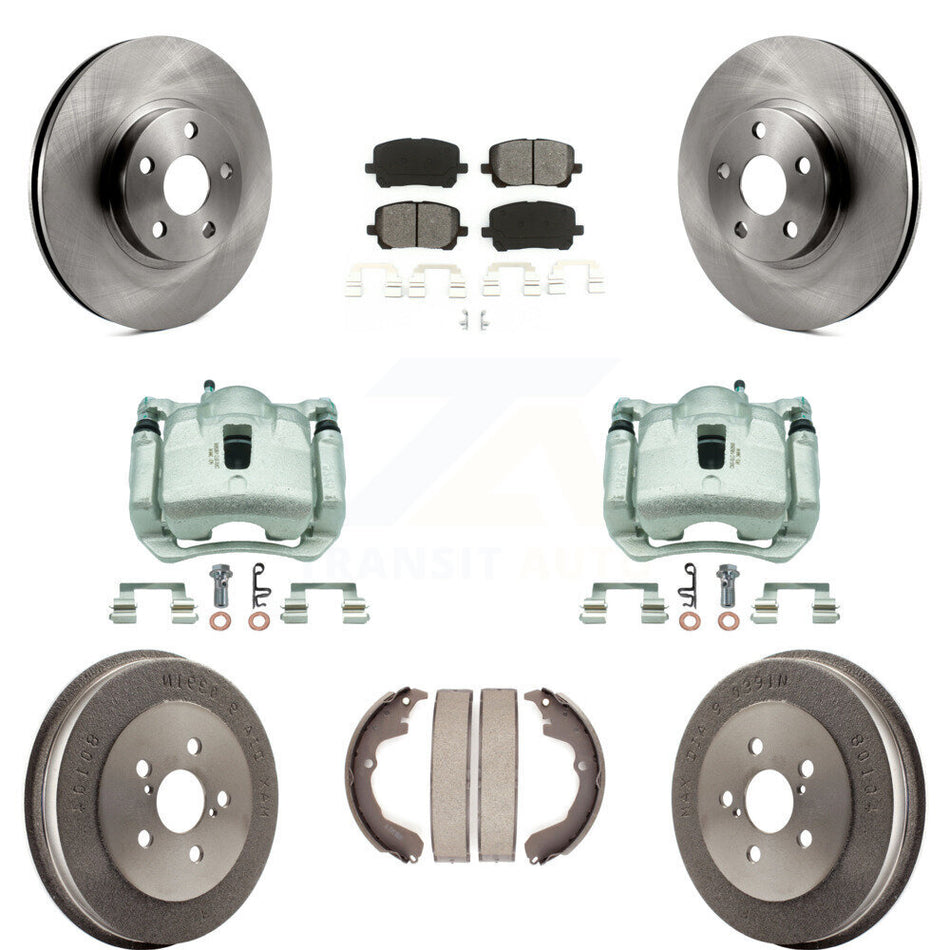 Front Rear Brake Caliper Rotors Drum Semi-Metallic Pads Kit (8Pc) For Toyota Matrix Vibe KC8-100785S