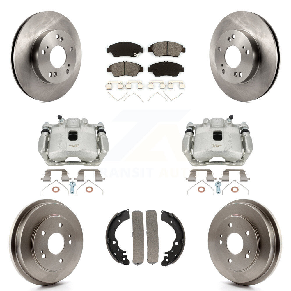 Front Rear Disc Brake Caliper Rotors Drums Semi-Metallic Pads Kit (8Pc) For Honda Civic KC8-100786S by Transit Auto