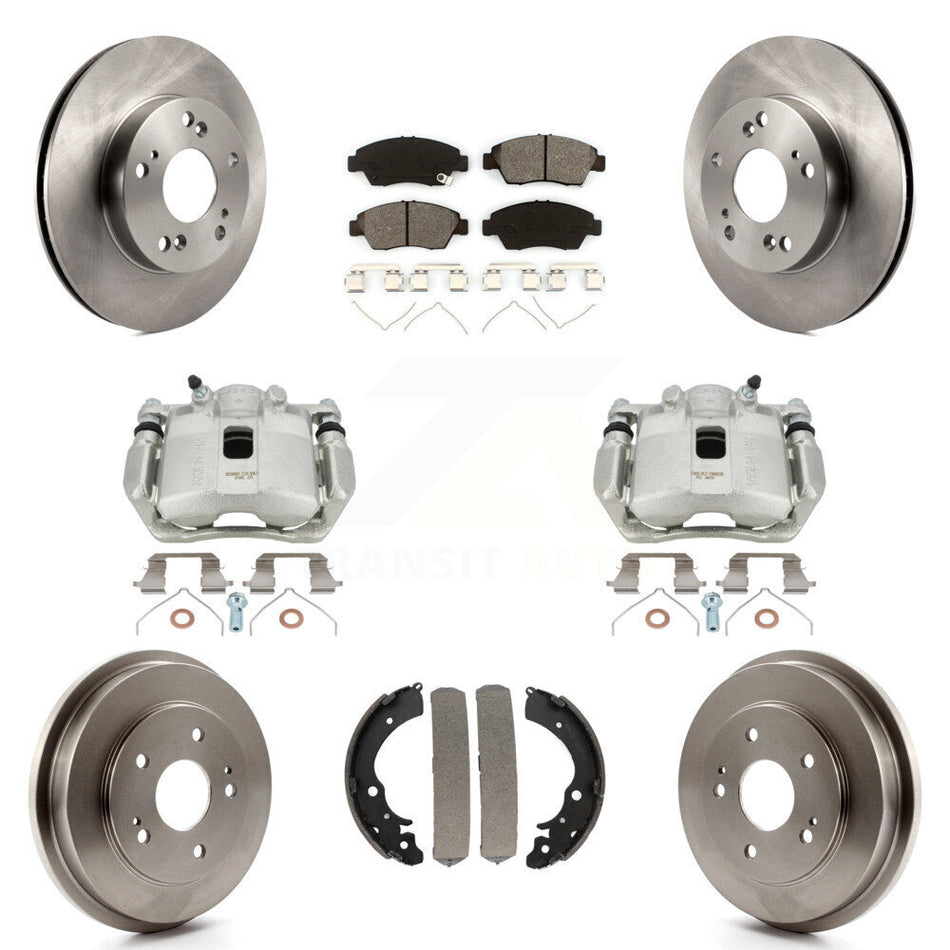 Front Rear Disc Brake Caliper Rotors Drums Semi-Metallic Pads Kit (8Pc) For Honda Civic KC8-100786S