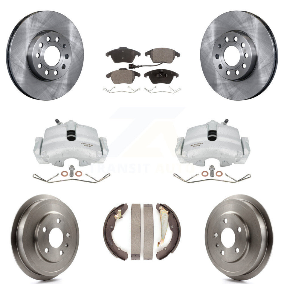 Front Rear Disc Brake Caliper Rotors Drums Ceramic Pads Kit (8Pc) For Volkswagen Jetta Beetle With 288mm Diameter Rotor KC8-100786T by Transit Auto