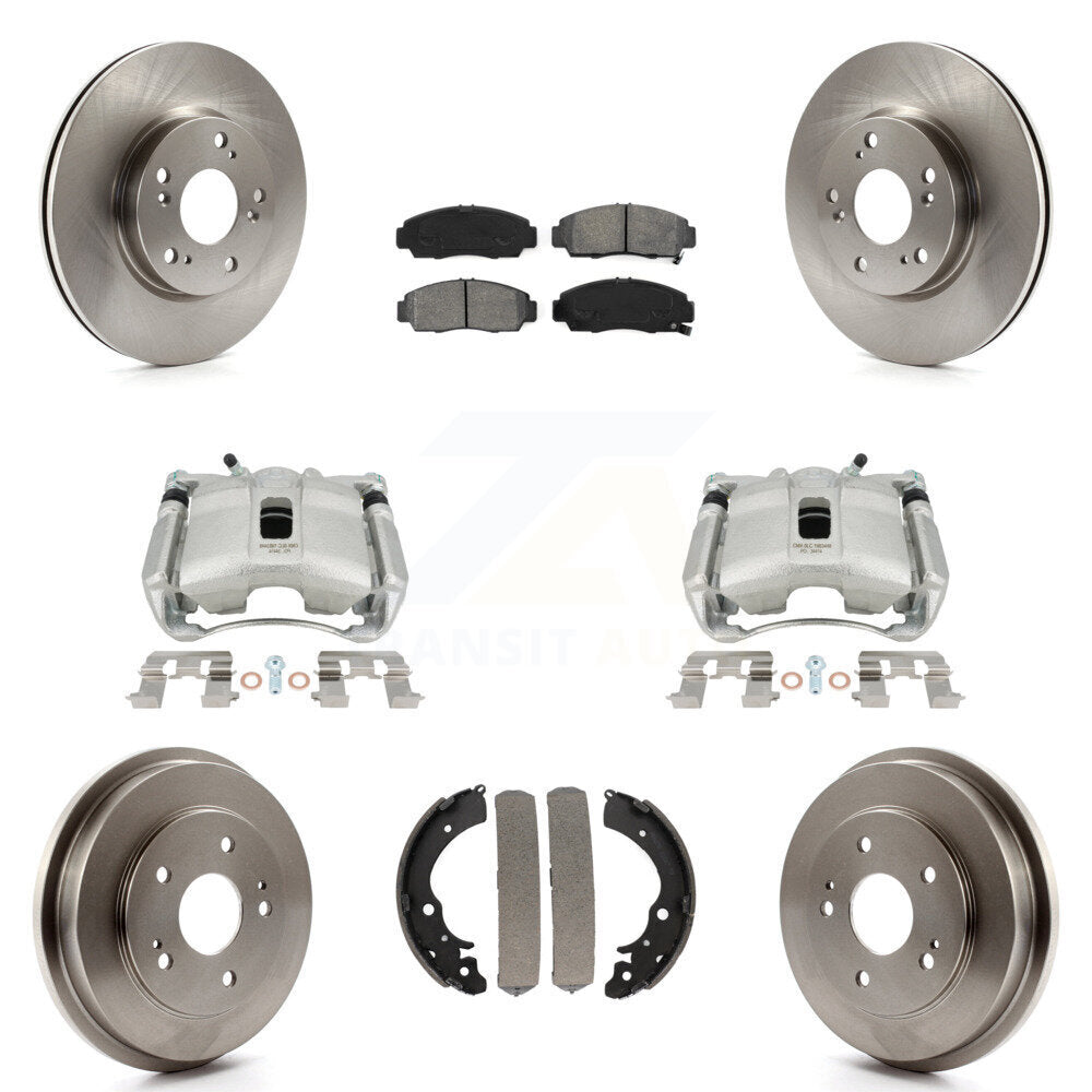 Front Rear Disc Brake Caliper Rotors Drums Semi-Metallic Pads Kit (8Pc) For Honda Civic KC8-100787S by Transit Auto