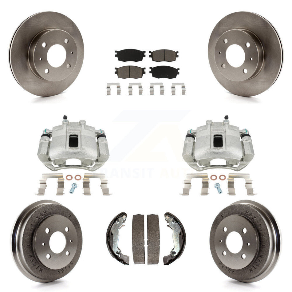 Front Rear Disc Brake Caliper Rotors Drums Ceramic Pads Kit (8Pc) For 2006 Hyundai Accent Hatchback To 09 30 05 KC8-100788C