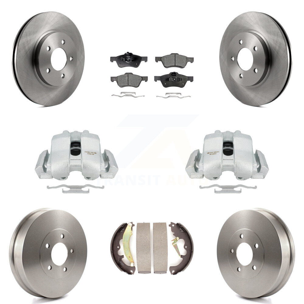 Front Rear Disc Brake Caliper Rotors Drums Semi-Metallic Pads Kit (8Pc) For Ford Escape Mercury Mariner Mazda Tribute KC8-100788P by Transit Auto