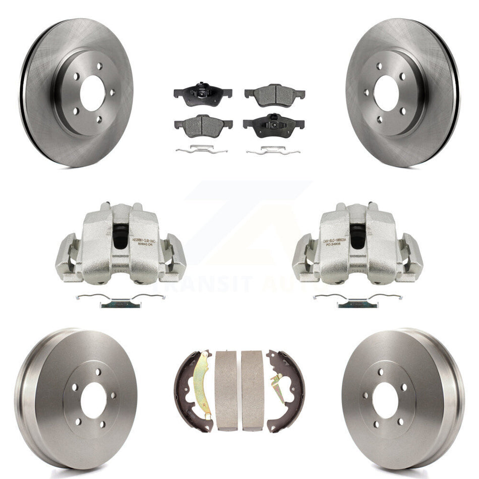 Front Rear Disc Brake Caliper Rotors Drums Semi-Metallic Pads Kit (8Pc) For Ford Escape Mercury Mariner Mazda Tribute KC8-100788P