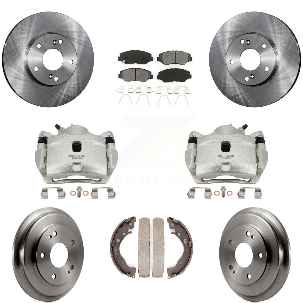 Front Rear Disc Brake Caliper Rotors Drums Semi-Metallic Pads Kit (8Pc) For Honda Civic KC8-100788S