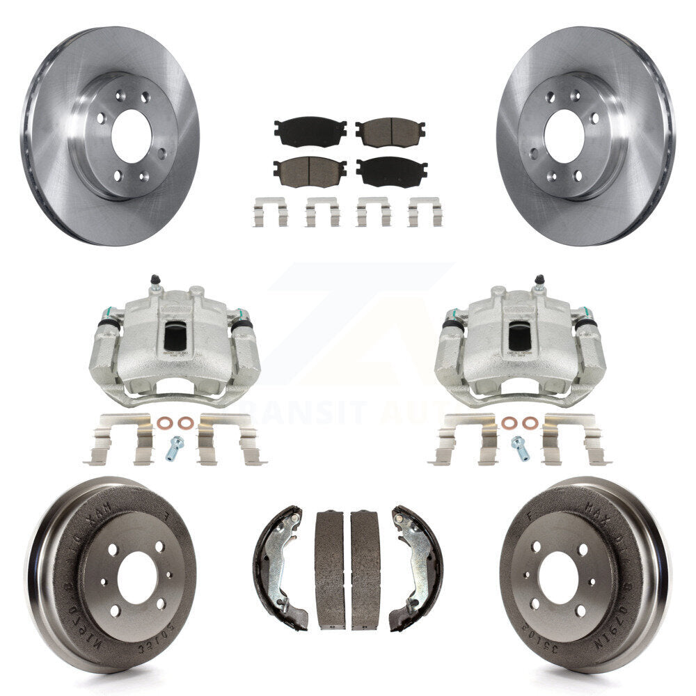 Front Rear Disc Brake Caliper Rotors Drums Ceramic Pads Kit (8Pc) For 2006 Hyundai Accent Sedan To 09 30 05 KC8-100789C by Transit Auto