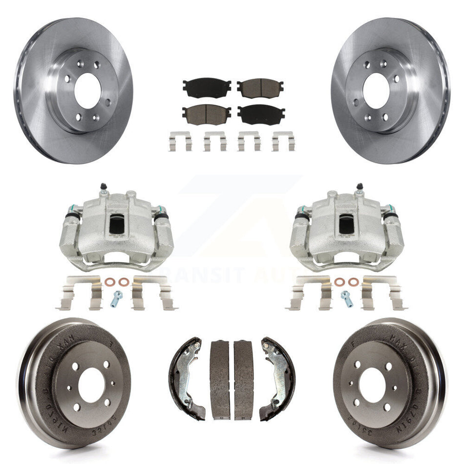 Front Rear Disc Brake Caliper Rotors Drums Ceramic Pads Kit (8Pc) For 2006 Hyundai Accent Sedan To 09 30 05 KC8-100789C