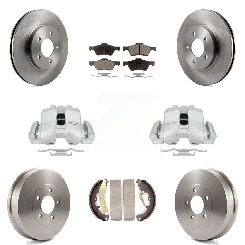 Front Rear Disc Brake Caliper Rotors Drums Semi-Metallic Pads Kit (8Pc) For Ford Escape Mercury Mariner KC8-100789P by Transit Auto