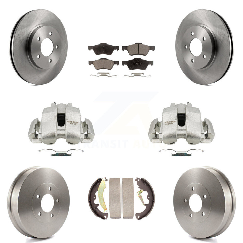 Front Rear Disc Brake Caliper Rotors Drums Semi-Metallic Pads Kit (8Pc) For Ford Escape Mercury Mariner KC8-100789P