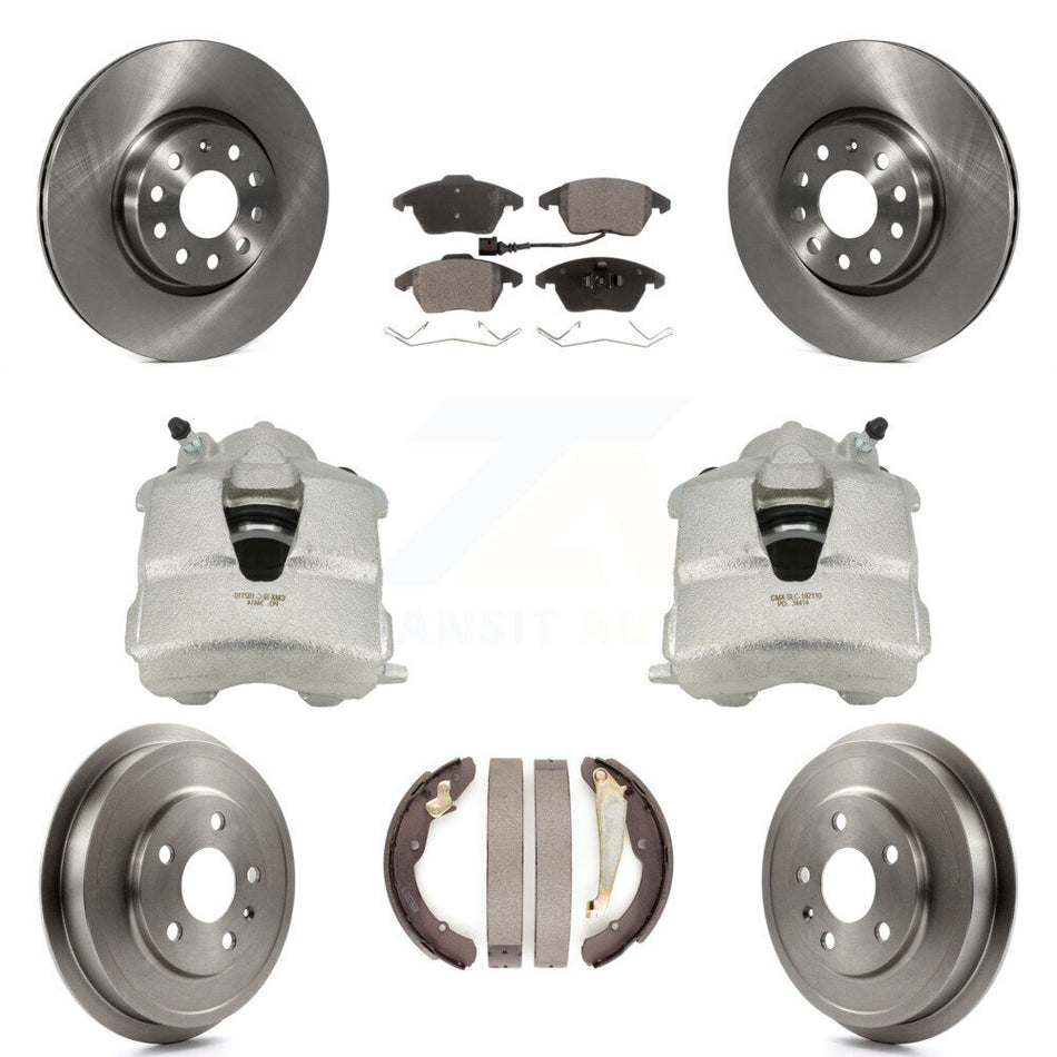 Front Rear Disc Brake Caliper Rotors Drums Ceramic Pads Kit (8Pc) For Volkswagen Jetta With 312mm Diameter Rotor KC8-100789T