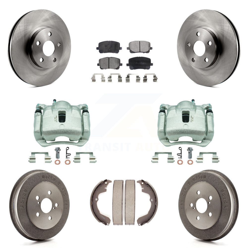 Front Rear Brake Caliper Rotors Drum Semi-Metallic Pads Kit (8Pc) For Toyota Matrix Vibe KC8-100790P