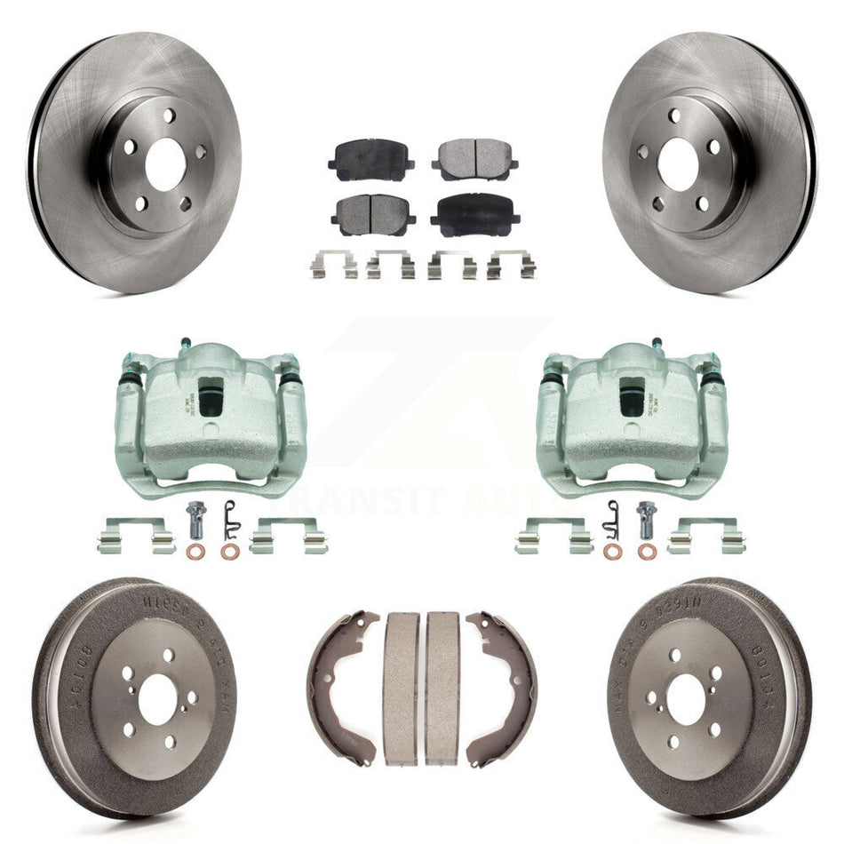 Front Rear Brake Caliper Rotors Drum Semi-Metallic Pads Kit (8Pc) For Toyota Matrix Vibe KC8-100790P