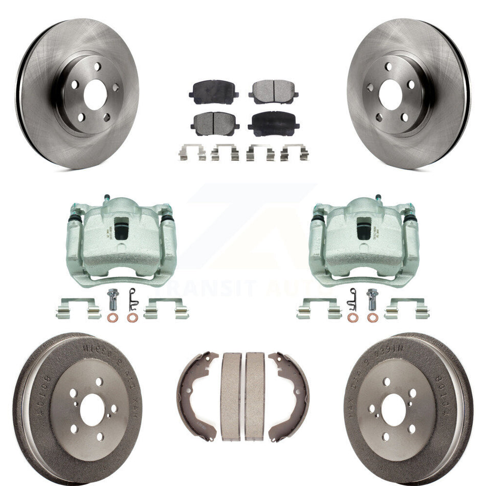 Front Rear Brake Caliper Rotors Drum Semi-Metallic Pads Kit (8Pc) For Toyota Matrix Vibe KC8-100790P