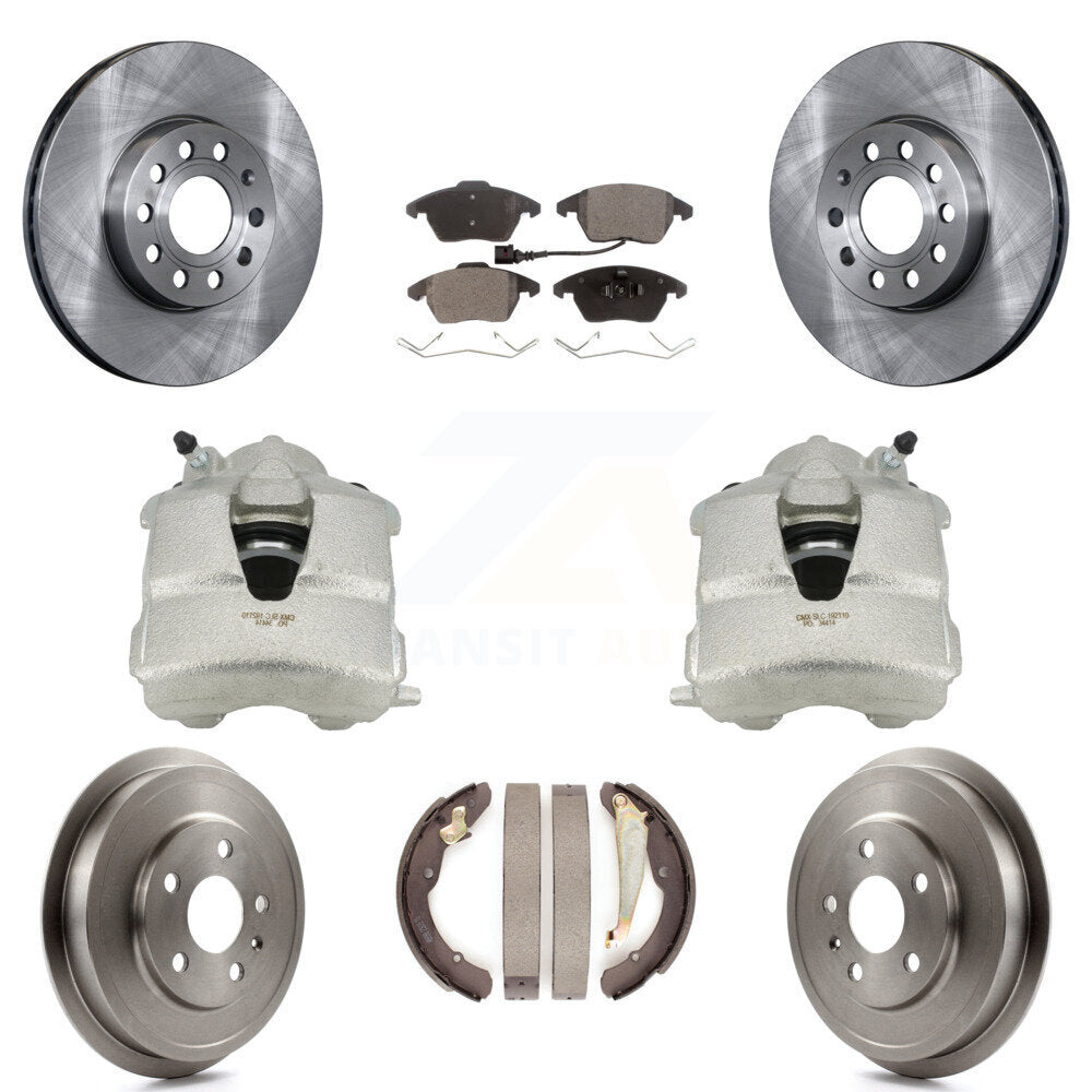 Front Rear Disc Brake Caliper Rotors Drums Ceramic Pads Kit (8Pc) For Volkswagen Jetta With 288mm Diameter Rotor KC8-100790T by Transit Auto