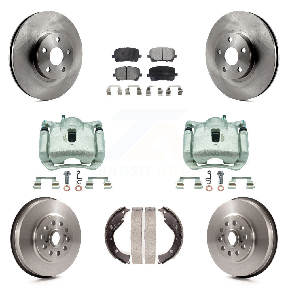 Front Rear Brake Caliper Rotors Drum Semi-Metallic Pads Kit (8Pc) For Toyota Matrix Vibe KC8-100791P