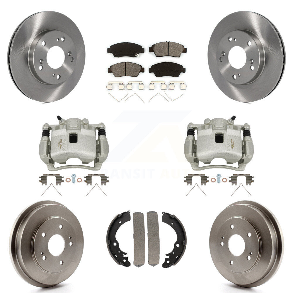 Front Rear Disc Brake Caliper Rotors Drums Semi-Metallic Pads Kit (8Pc) For Honda Civic KC8-100791S
