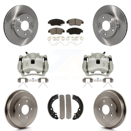 Front Rear Disc Brake Caliper Rotors Drums Semi-Metallic Pads Kit (8Pc) For Honda Civic KC8-100791S