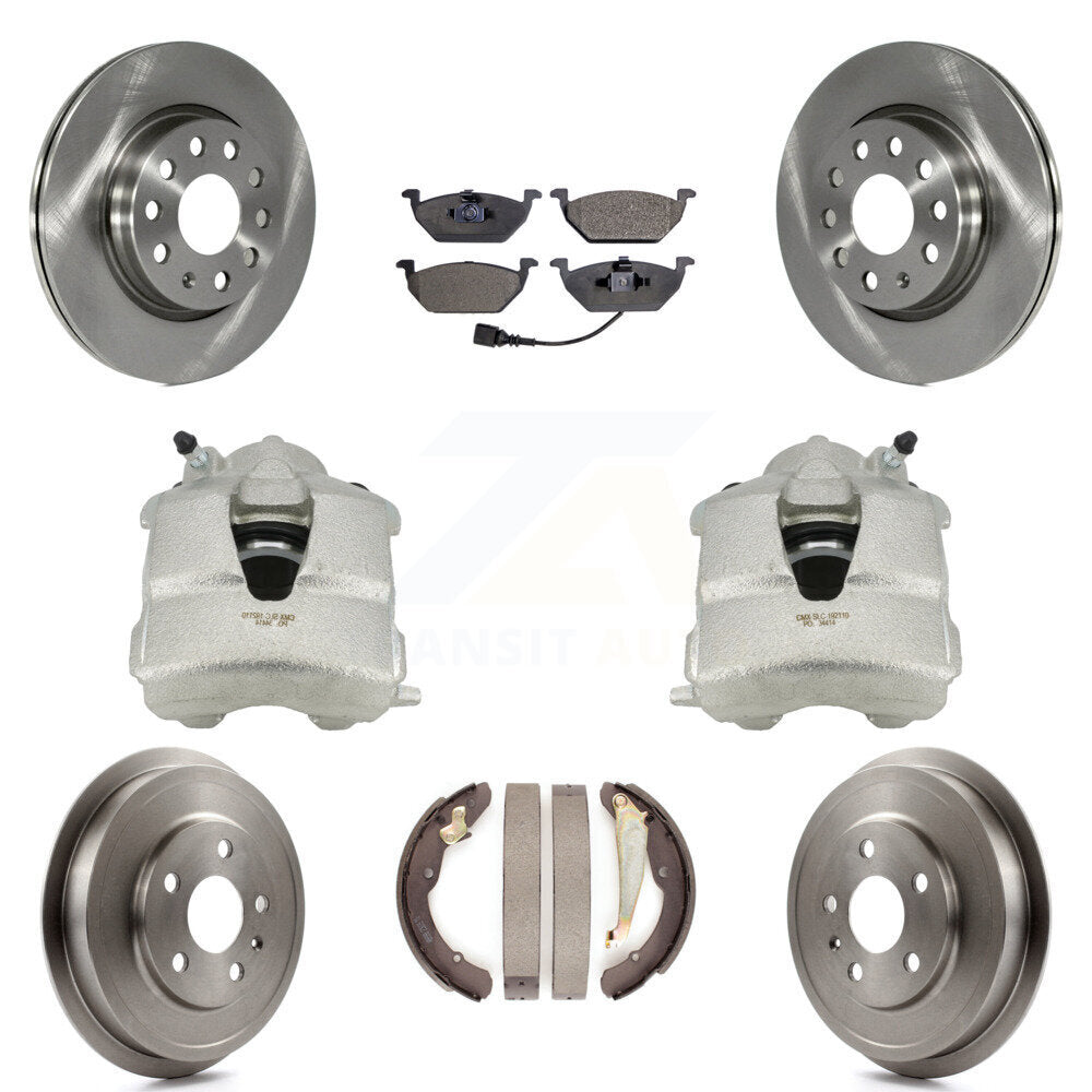 Front Rear Disc Brake Caliper Rotors Drums Ceramic Pads Kit (8Pc) For Volkswagen Jetta With 280mm Diameter Rotor KC8-100791T by Transit Auto