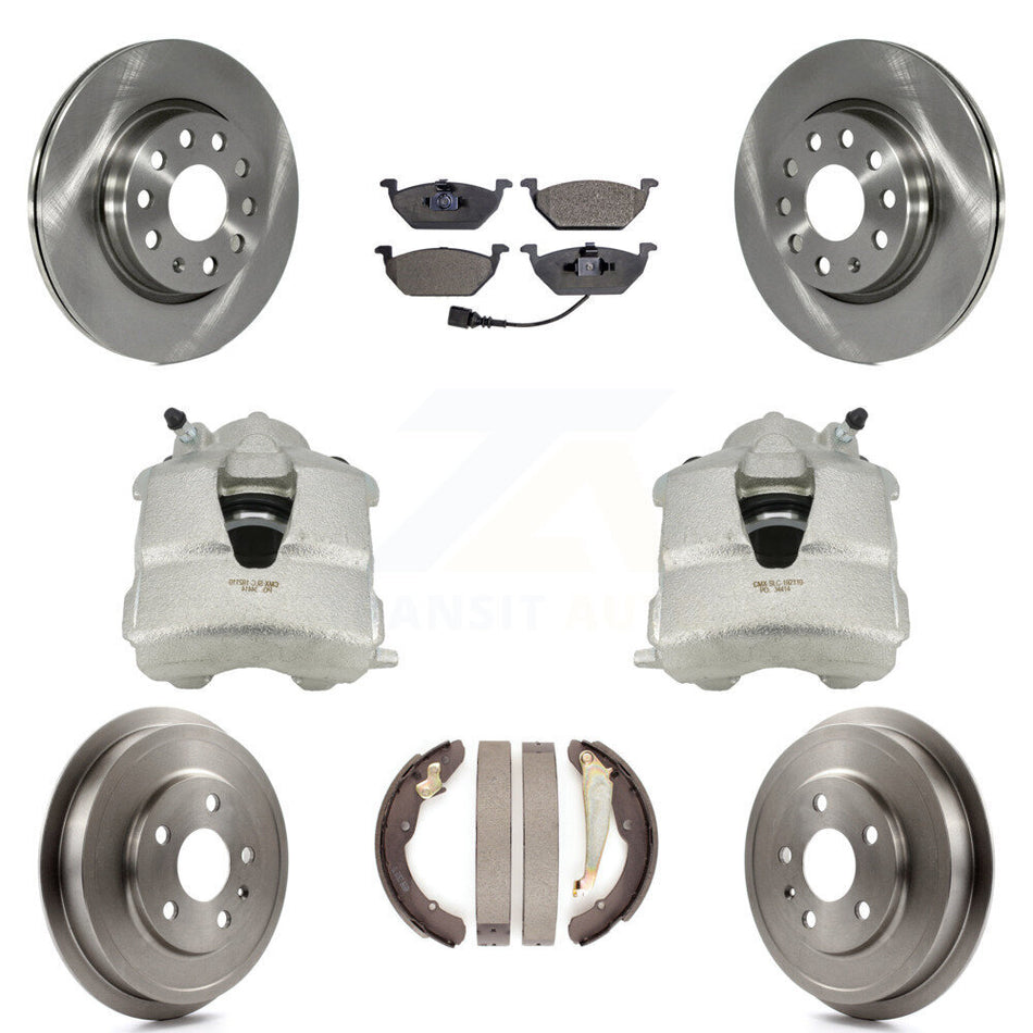 Front Rear Disc Brake Caliper Rotors Drums Ceramic Pads Kit (8Pc) For Volkswagen Jetta With 280mm Diameter Rotor KC8-100791T