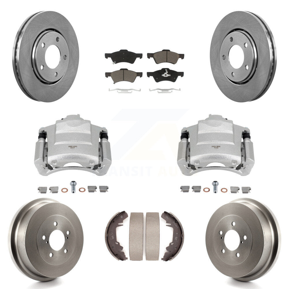 Front Rear Disc Brake Caliper Rotors Drums Ceramic Pads Kit (8Pc) For Dodge Caravan KC8-100792C