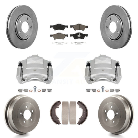 Front Rear Disc Brake Caliper Rotors Drums Ceramic Pads Kit (8Pc) For Dodge Caravan KC8-100792C
