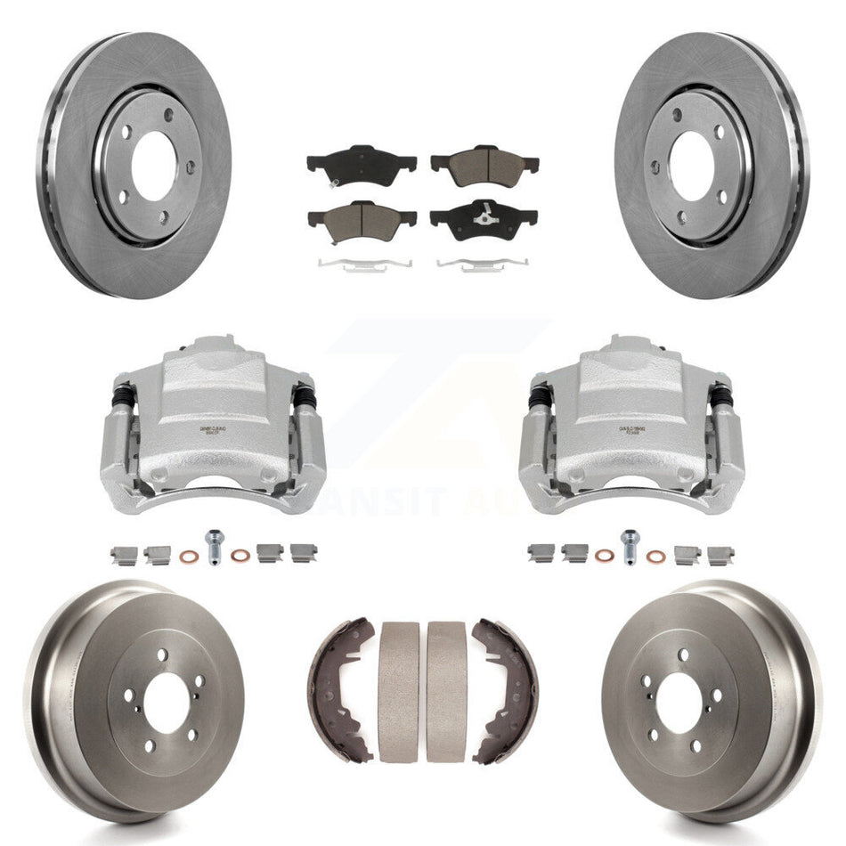 Front Rear Disc Brake Caliper Rotors Drums Ceramic Pads Kit (8Pc) For Dodge Caravan KC8-100792C