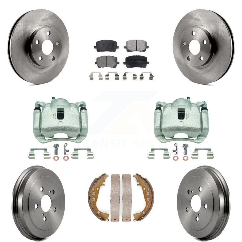 Front Rear Disc Brake Caliper Rotors Drum Semi-Metallic Pad Kit (8Pc) For Toyota Corolla KC8-100792P