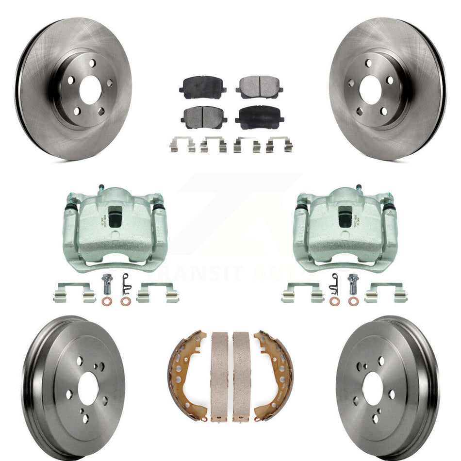 Front Rear Disc Brake Caliper Rotors Drum Semi-Metallic Pad Kit (8Pc) For Toyota Corolla KC8-100792P
