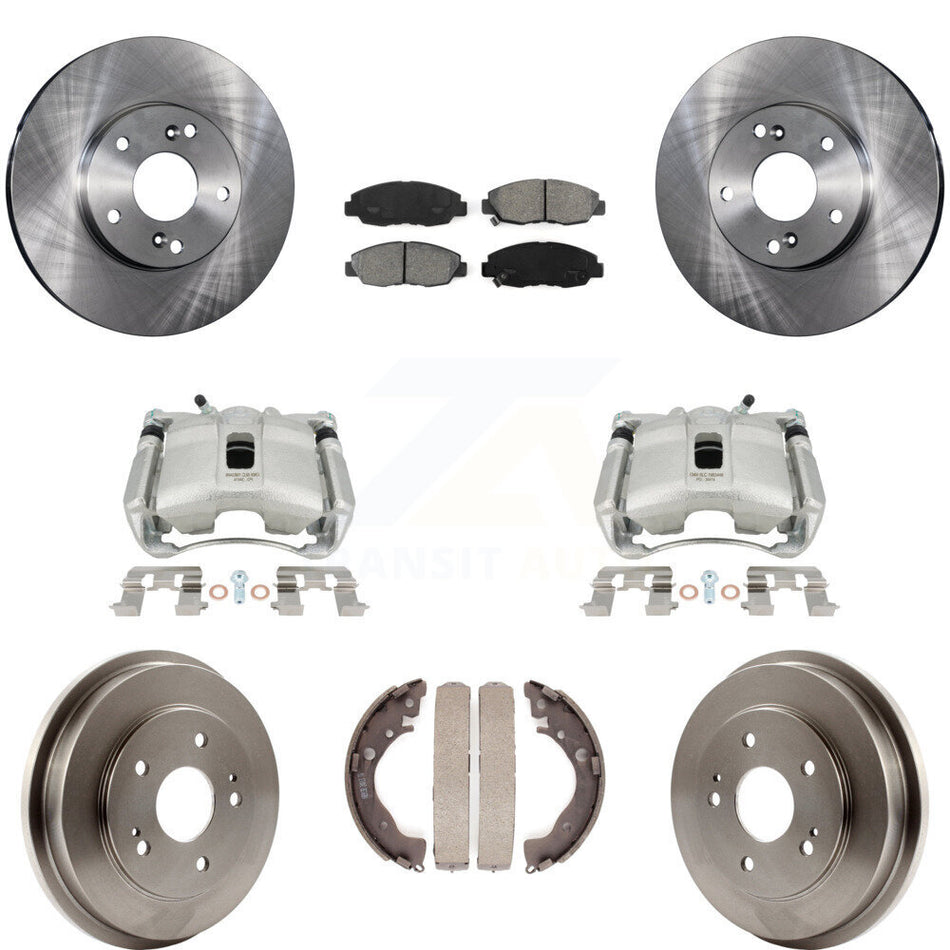 Front Rear Disc Brake Caliper Rotors Drums Semi-Metallic Pads Kit (8Pc) For 2011 Honda Civic GX with 1.8L KC8-100792S