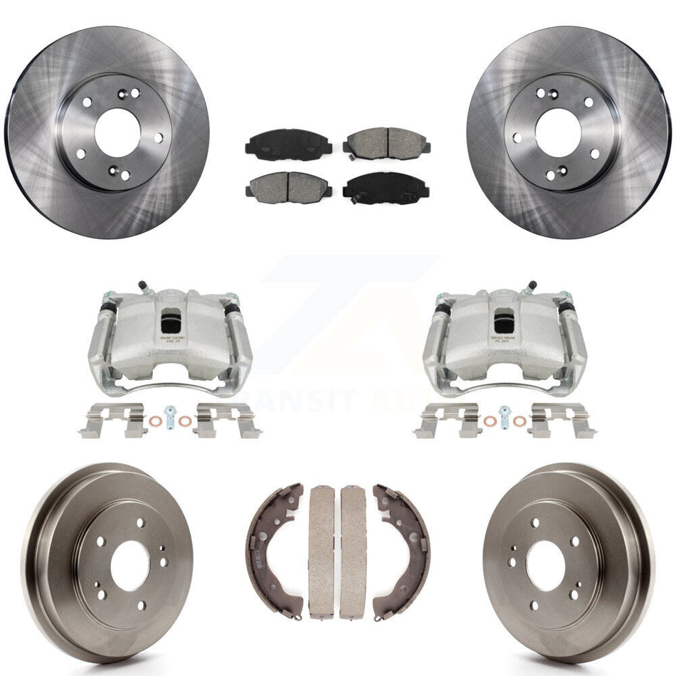 Front Rear Disc Brake Caliper Rotors Drums Semi-Metallic Pads Kit (8Pc) For 2011 Honda Civic GX with 1.8L KC8-100792S