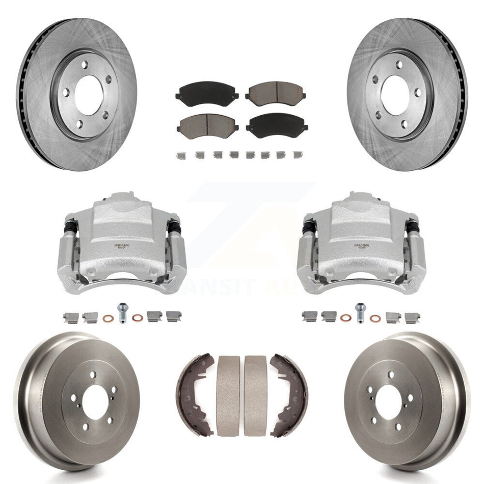 Front Rear Disc Brake Caliper Rotors Drum Ceramic Pads Kit (8Pc) For Dodge Grand Caravan KC8-100793C