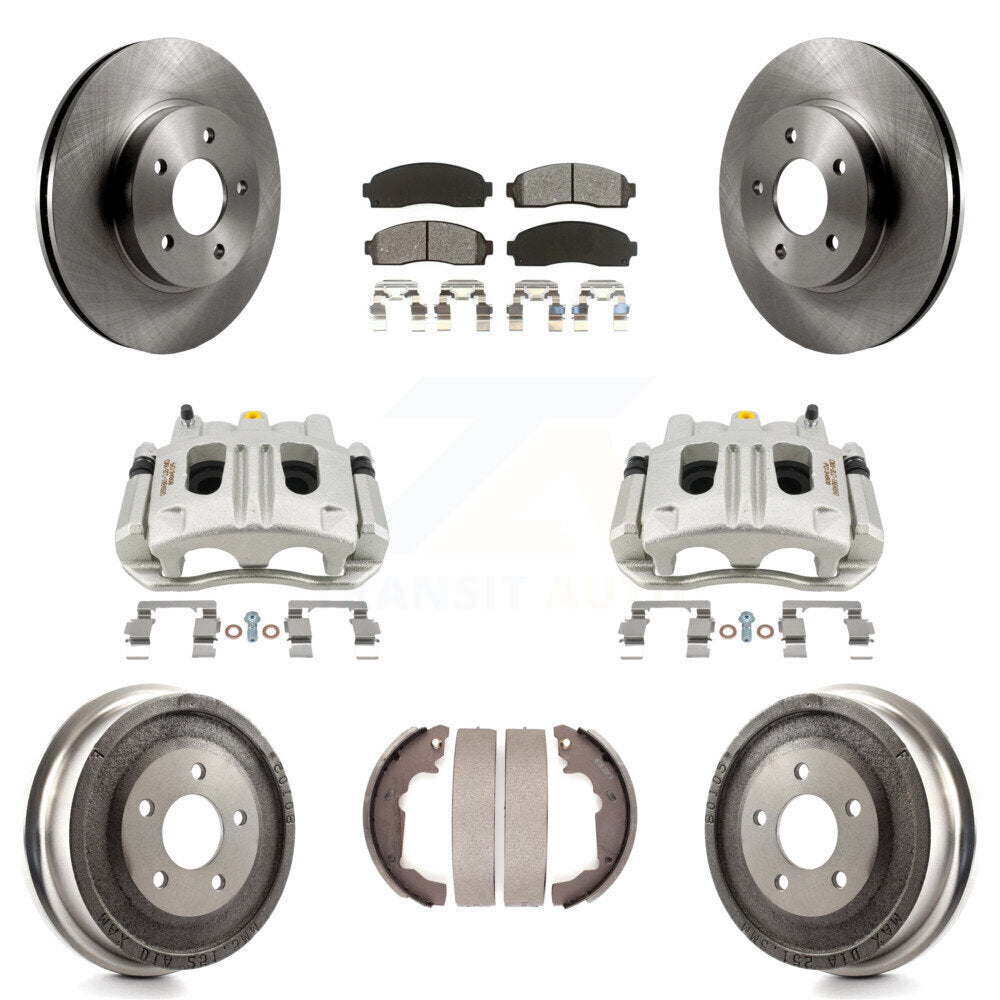 Front Rear Brake Caliper Rotors Drums Semi-Metallic Pads Kit (8Pc) For Chevrolet Equinox KC8-100793S