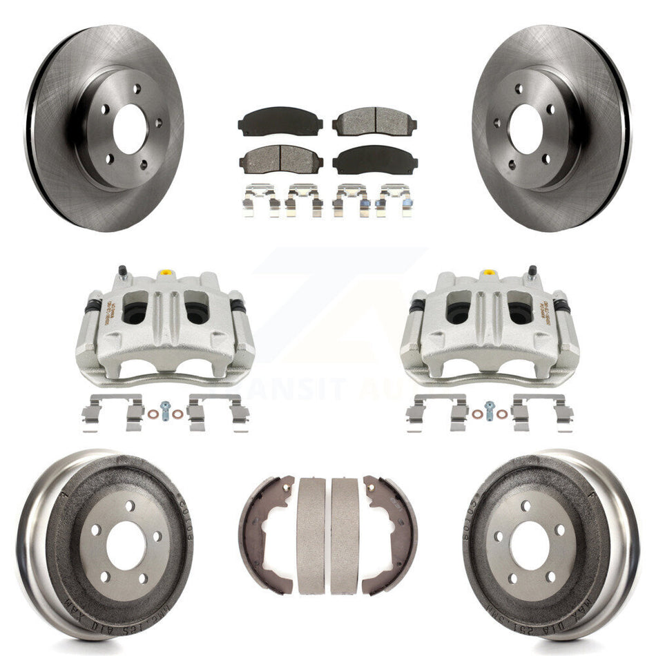 Front Rear Brake Caliper Rotors Drums Semi-Metallic Pads Kit (8Pc) For Chevrolet Equinox KC8-100793S