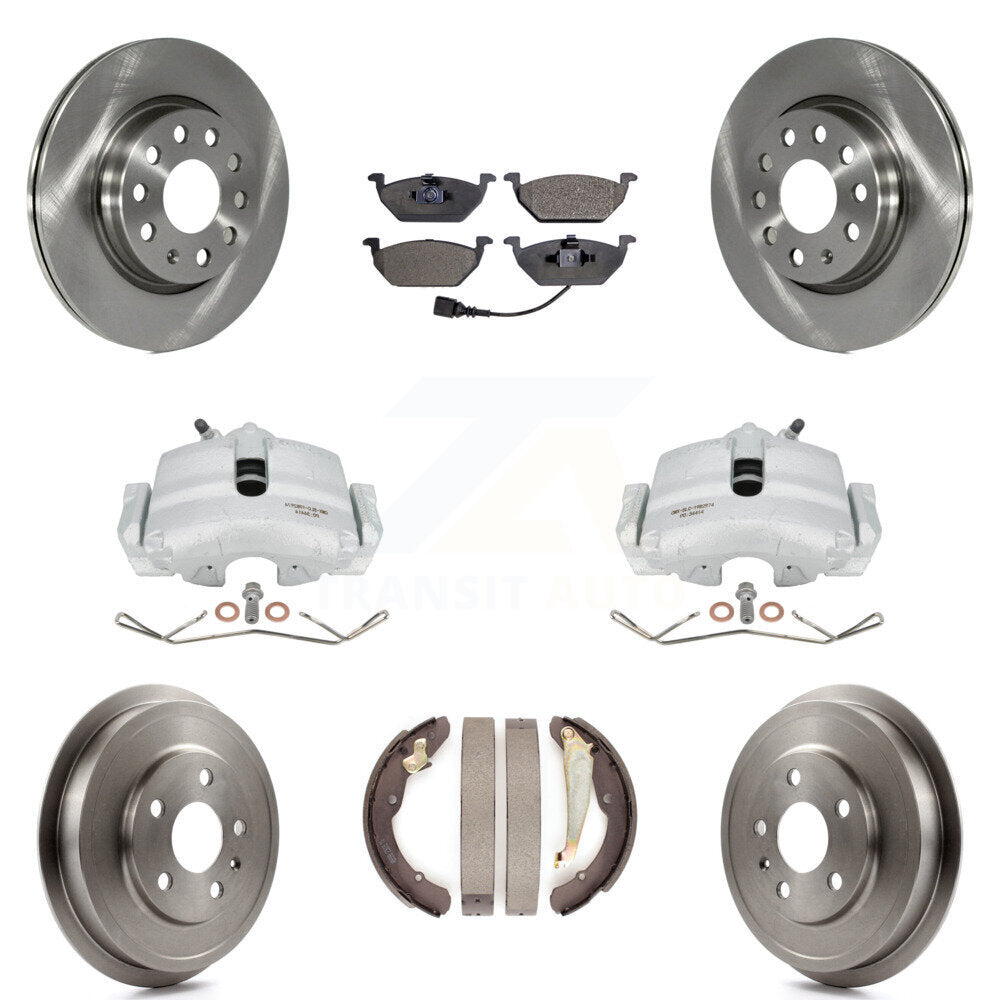 Front Rear Disc Brake Caliper Rotors Drums Ceramic Pads Kit (8Pc) For Volkswagen Jetta With 280mm Diameter Rotor KC8-100793T by Transit Auto