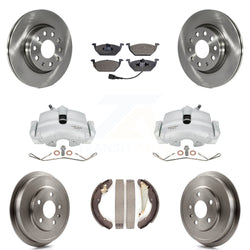 Front Rear Disc Brake Caliper Rotors Drums Ceramic Pads Kit (8Pc) For Volkswagen Jetta With 280mm Diameter Rotor KC8-100793T
