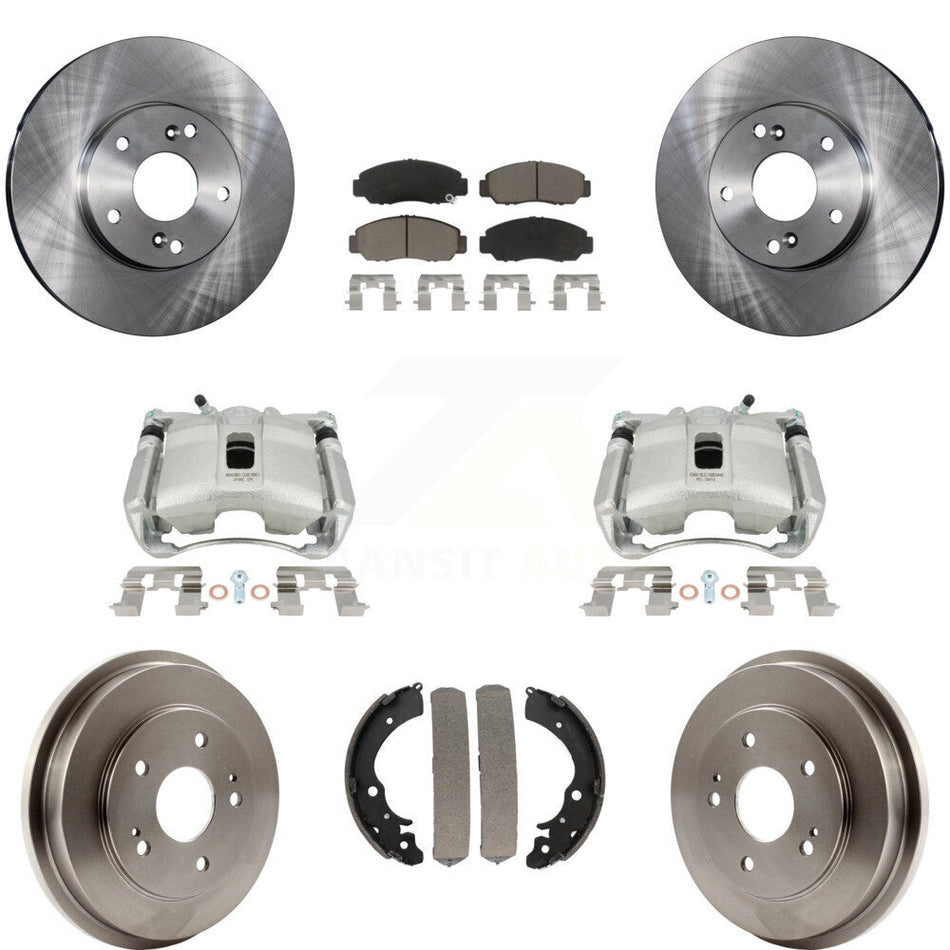 Front Rear Disc Brake Caliper Rotors Drums Ceramic Pads Kit (8Pc) For Honda Civic GX with 1.8L KC8-100794C
