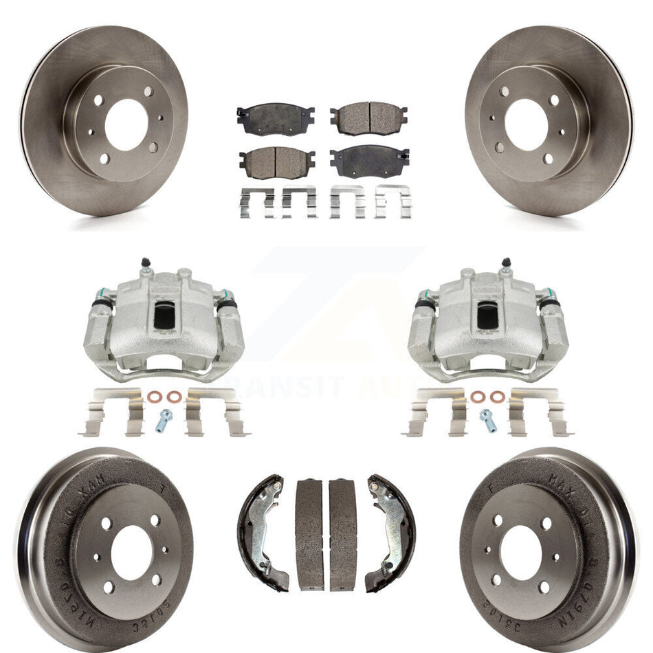 Front Rear Disc Brake Caliper Rotors Drums Semi-Metallic Pads Kit (8Pc) For 2006 Hyundai Accent Hatchback To 09 30 05 KC8-100794P