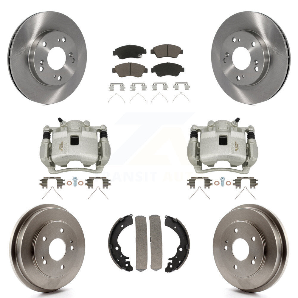 Front Rear Disc Brake Caliper Rotors Drums Ceramic Pads Kit (8Pc) For Honda Civic KC8-100795C