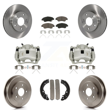 Front Rear Disc Brake Caliper Rotors Drums Ceramic Pads Kit (8Pc) For Honda Civic KC8-100795C