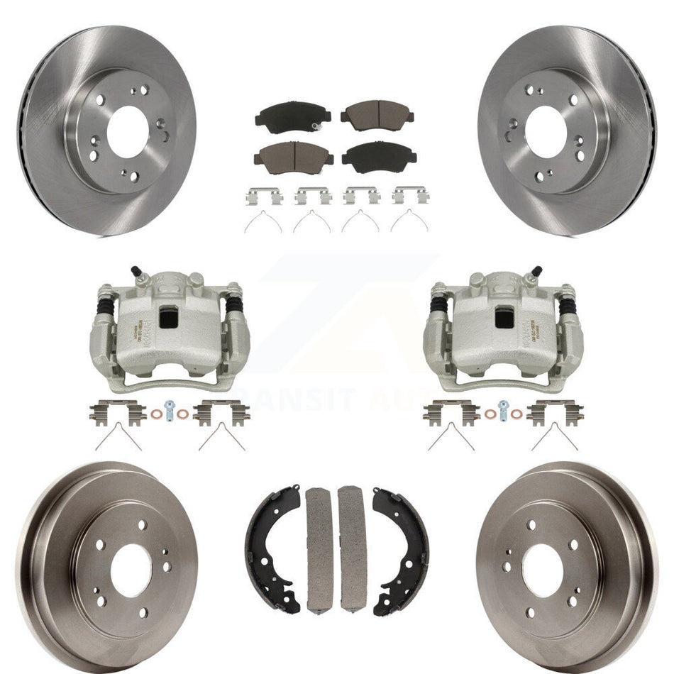 Front Rear Disc Brake Caliper Rotors Drums Ceramic Pads Kit (8Pc) For Honda Civic KC8-100795C