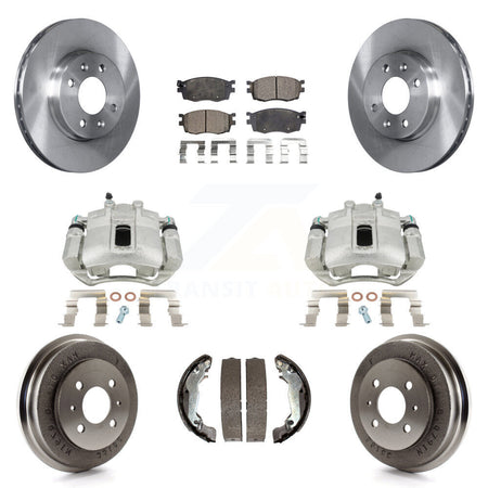 Front Rear Disc Brake Caliper Rotors Drums Semi-Metallic Pads Kit (8Pc) For 2006 Hyundai Accent Sedan To 09 30 05 KC8-100795P by Transit Auto